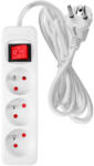 NEO TOOLS prelungitor cu prize 5 m, 3x1, 5 mm2, 3 prize, alb, ON/OFF (90180)