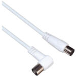 PremiumCord Antenna kábel, koax, 90° hajlított csatlakozó, TV-hez, 5m, fehér