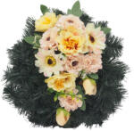  Selyemkoszorú (33cm) - Dália-gerbera - Sárga-barack #E1
