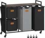 Brius Cos de rufe cu 4 compartimente 2x25 L si 2x50 L, mobil cu roti, saci detasabili, 99x33x81 cm, maro si negru (EZ-BLH203B01)