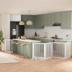 vidaXL Poartă câini pliabilă cu ușă 8 panouri, alb, 640 cm, lemn plop (3155678)