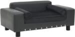 vidaXL Canapea câini, gri închis, 81x43x31 cm, pluș/piele ecologică