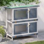 vidaXL Cușcă de iepuri pentru exterior, 4 uși, gri, lemn (170834)