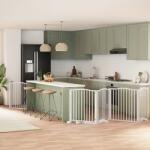 vidaXL Poartă câini pliabilă cu ușă, 6 panouri, alb, 480 cm, lemn plop - kidspaws - 533,36 RON