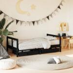 vidaXL Cadru de pat copii cu sertare, negru, 80x160 cm, lemn masiv pin (834416)