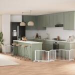 vidaXL Poartă câini pliabilă cu ușă, 6 panouri, alb, 480 cm, lemn plop - kidspaws - 500,93 RON