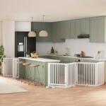 vidaXL Poartă câini pliabilă cu ușă 12 panouri, alb, 960 cm, lemn plop (3155680)
