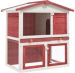 vidaXL Cușcă de iepuri pentru exterior, 3 uși, roșu, lemn (170839)