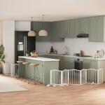 vidaXL Poartă câini pliabilă cu ușă 12 panouri, alb, 600 cm, lemn plop (3155592)