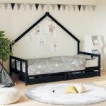 vidaXL Cadru de pat copii cu sertare, negru, 90x200 cm, lemn masiv pin (834554)
