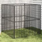 vidaXL Țarc pentru câini cu 4 panouri, negru, oțel galvanizat - kidspaws - 532,39 RON