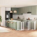 vidaXL Poartă câini pliabilă cu ușă 15 panouri, alb, 750 cm, lemn plop (3155540)