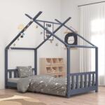 vidaXL Cadru de pat pentru copii, gri, 90 x 200 cm, lemn masiv de pin - kidspaws - 768,34 RON