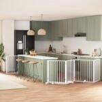 vidaXL Poartă câini pliabilă cu ușă 8 panouri, alb, 640 cm, lemn plop (3155566)