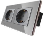 Luxion Priza dubla Luxion cu rama din sticla gri, design elegant (LX-2MP010G-GY)