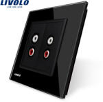 LIVOLO Priza dubla audio Livolo neagra cu rama din sticla pentru perete (VL-C792AD-12)