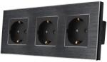 Luxion Priza tripla LUXION cu rama din aluminiu, negru elegant (LX-3MP010A-B)