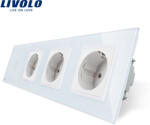 LIVOLO Intrerupator simplu touch cu priza tripla Livolo, panou din sticla alba (VL-C701/C7-C3EU-11)