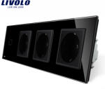 LIVOLO Intrerupator simplu cu touch si priza tripla Livolo din sticla, negru (VL-C701/C7-C3EU-12)