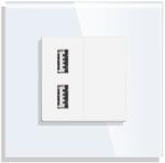 Luxion Priza USB dubla cu rama din sticla alba Luxion, design modern (LX-MP057G-W)