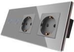 Luxion Intrerupator dublu cu 2 prize si rama din sticla gri Luxion (LX-ST-201/2MP010-GY)