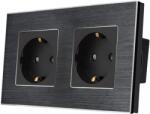 Luxion Priza dubla Luxion neagra cu rama din aluminiu si protectie copii (LX-2MP010A-B)