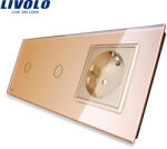 LIVOLO Intrerupator touch dublu cu priza Livolo, din sticla aurie (VL-C701/C701/C7-C1EU-13)
