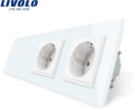 LIVOLO Intrerupator touch Livolo cap scara/cap cruce cu 2 prize din sticla alba (VL-C701S/C7-C2EU-11)