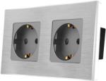 Luxion Priza dubla Luxion cu rama din aluminiu, design modern, gri (LX-2MP010A-GY)