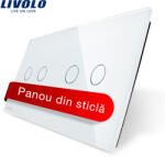 LIVOLO Panou din sticla pentru întrerupator touch Livolo dublu+dublu, 4 pozitii, alb (VL-P702/02-4W)