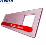 LIVOLO Panou Livolo cu 2 întrerupatoare touch si priza, rama din sticla roz (BB-C7-C1/C1/SR-17)