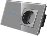 Luxion Intrerupator triplu cu priza si rama din sticla gri Luxion (LX-ST-301/MP010-GY)