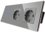 Luxion Intrerupator triplu cu 2 prize si rama din sticla gri Luxion (LX-ST-301/2MP010-GY)