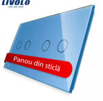 LIVOLO Panou din sticla albastru pentru întrerupator touch dublu+dublu Livolo (C7-C2/C2-19)