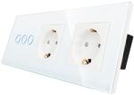 Luxion Intrerupator triplu cu 2 prize si rama din sticla alba Luxion (LX-ST-301/2MP010-W)