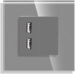 Luxion Priza USB Luxion gri cu rama din sticla, design modern si elegant (LX-MP057G-GY)