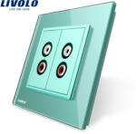 LIVOLO Priza dubla audio Livolo verde cu rama din sticla pentru perete (VL-C792AD-18)