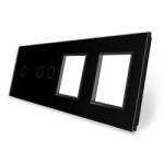 LIVOLO Panou Livolo cu întrerupator simplu+dublu si 2 prize, sticla neagra (VL-P701/02/E/E-8B)