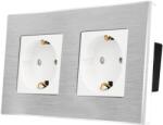 Luxion Priza dubla Luxion alba cu rama din aluminiu si protectie copii (LX-2MP010A-W)
