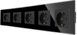 Luxion Priza cvintupla Luxion neagra cu rama din sticla eleganta (LX-5MP010G-B)