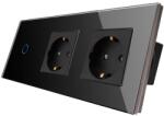 Luxion Intrerupator simplu cu 2 prize si rama din sticla neagra Luxion (LX-ST-101/2MP010-B)