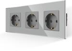 Luxion Priza tripla Luxion cu rama din sticla gri, design modern (LX-3MP010G-GY)