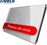LIVOLO Panou pentru întrerupator touch Livolo, dublu + simplu, din sticla gri (VL-P702/01-4I)