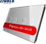 LIVOLO Panou din sticla pentru întrerupator touch Livolo, 4 pozitii, gri (VL-P702/02-4I)