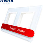 LIVOLO Rama dubla pentru priza Livolo din sticla alba, design modern (VL-P7E/E-4W)