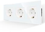 Luxion Priza tripla Luxion cu rama din sticla alba si protectie copii (LX-3MP010G-W)