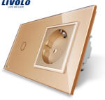 LIVOLO Intrerupator simplu cap scara / cap cruce + priza simpla Livolo rama din sticla (VL-C701S-12/C7-C1EU-13)