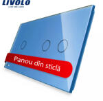 LIVOLO Panou din sticla albastru pentru întrerupator touch simplu+dublu Livolo (C7-C1/C2-19)