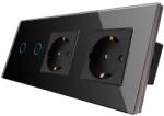 Luxion Intrerupator dublu cu 2 prize si rama din sticla neagra Luxion (LX-ST-201/2MP010-B)