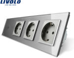LIVOLO Intrerupator simplu touch cu priza tripla Livolo din sticla gri (VL-C701/C7-C3EU-15)